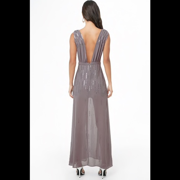 Plunging Sequin Beaded Maxi Dress - Picture 4 of 8